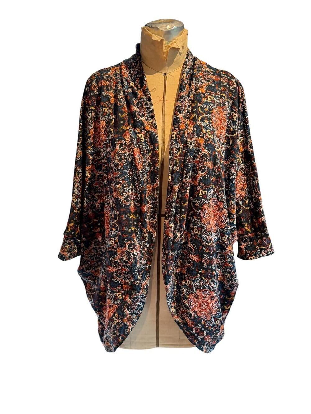 French Laundry Bohemian Style Open Front Kimono Cardigan with Floral Print
